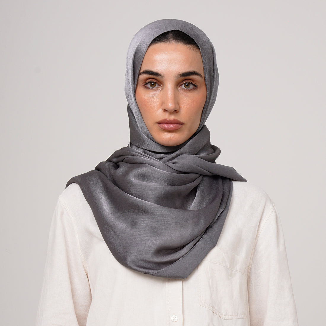 Shiny Satin Hijab - Cool Gray