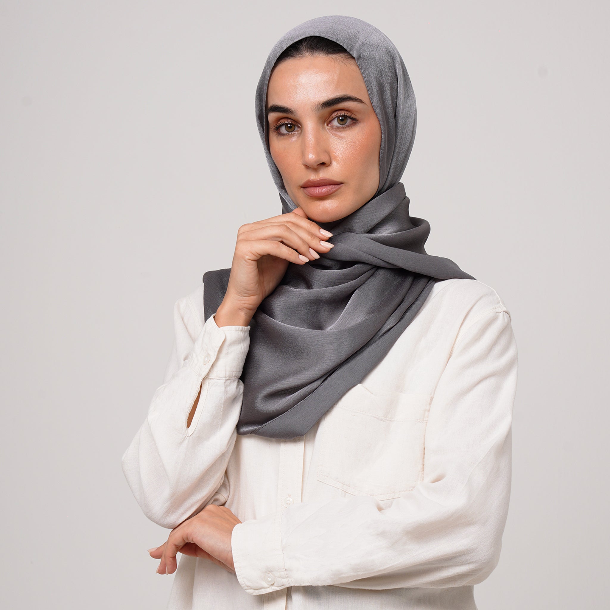 Shiny Satin Hijab - Cool Gray