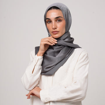 Shiny Satin Hijab - Cool Gray