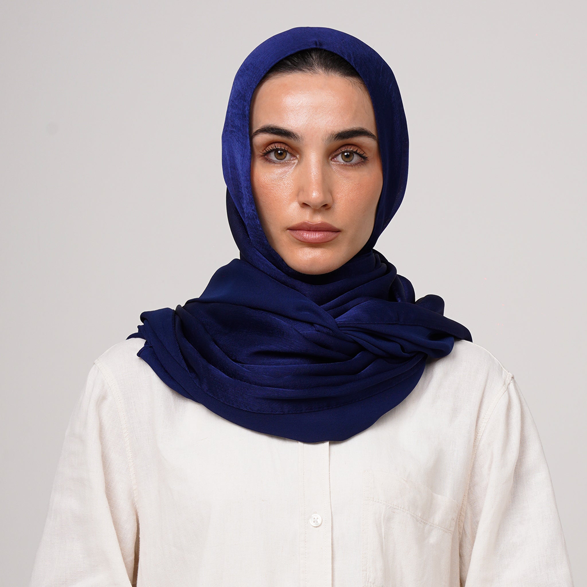 Shiny Satin Hijab - Deep Navy