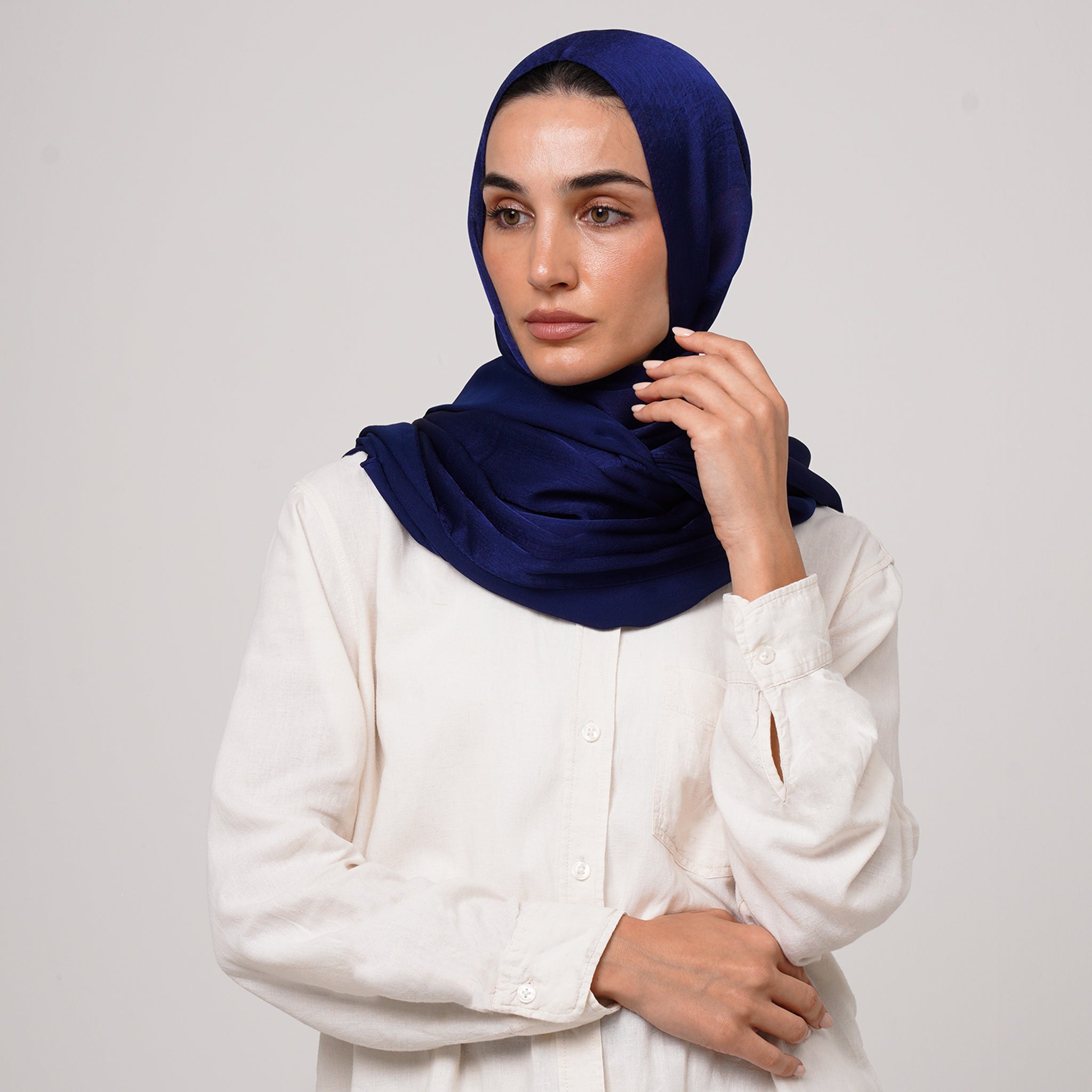 Shiny Satin Hijab - Deep Navy
