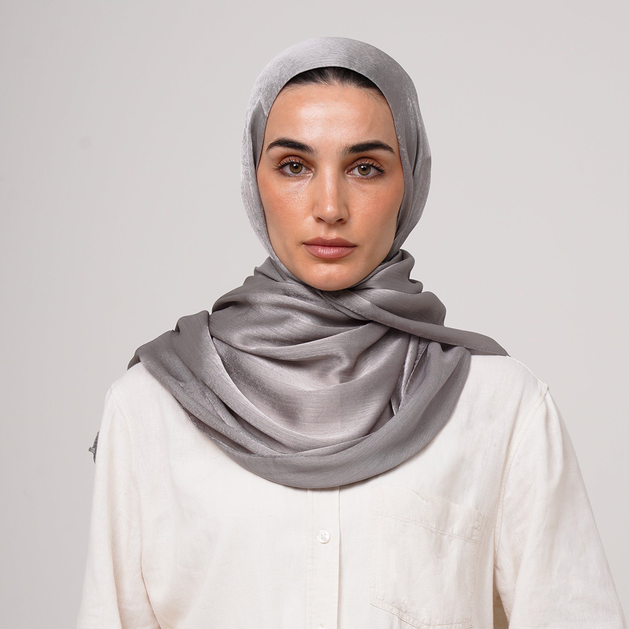 Shiny Satin Hijab - Silver Gray