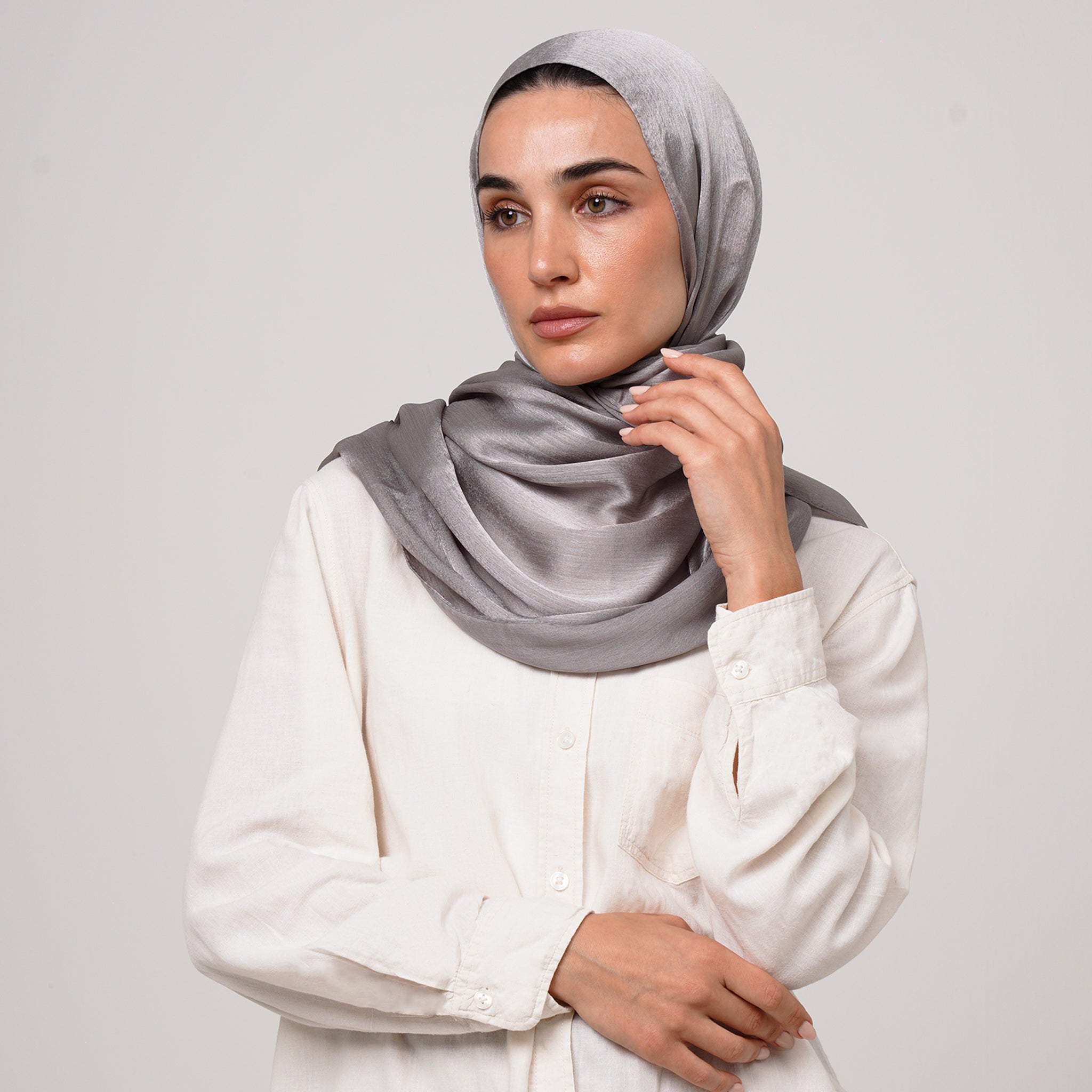 Shiny Satin Hijab - Silver Gray