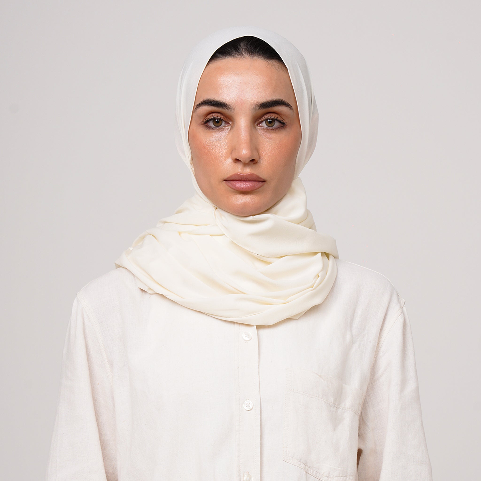 Soft Cotton lycra Hijab - Cream White
