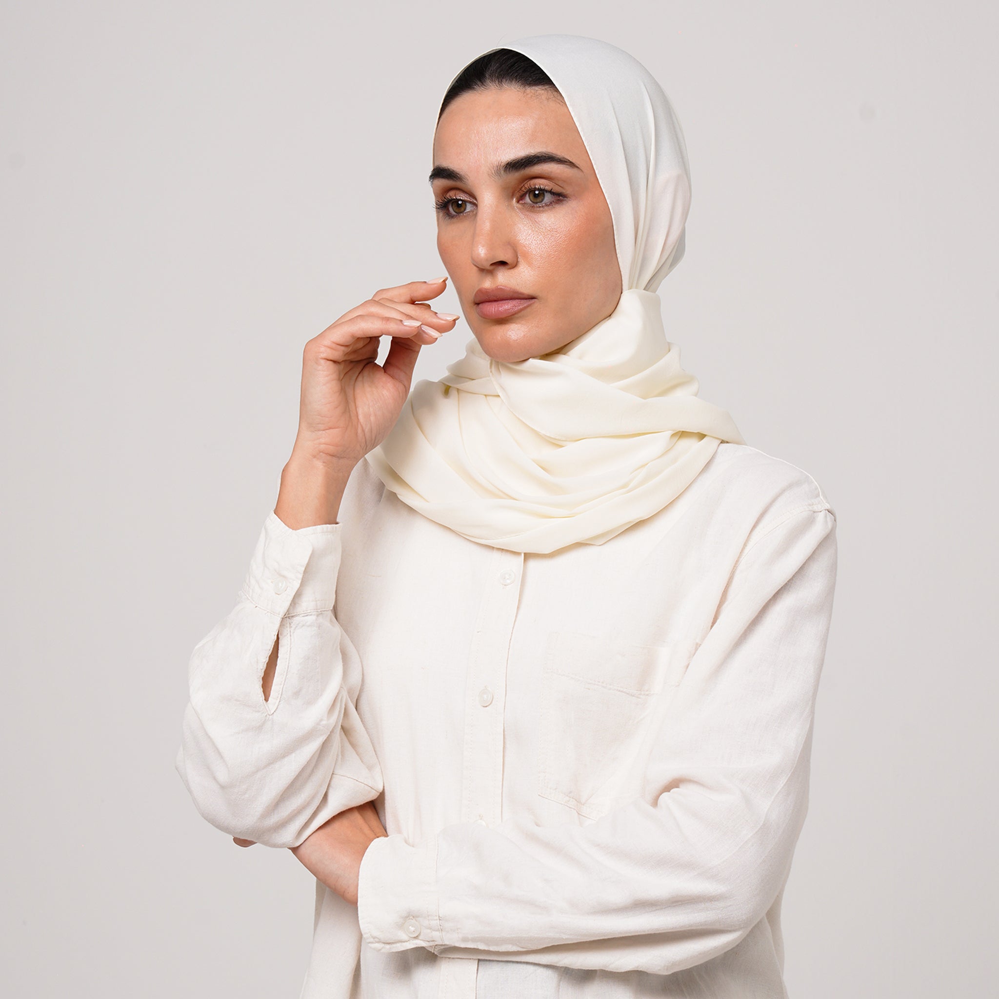 Soft Cotton lycra Hijab - Cream White