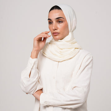 Soft Cotton lycra Hijab - Cream White