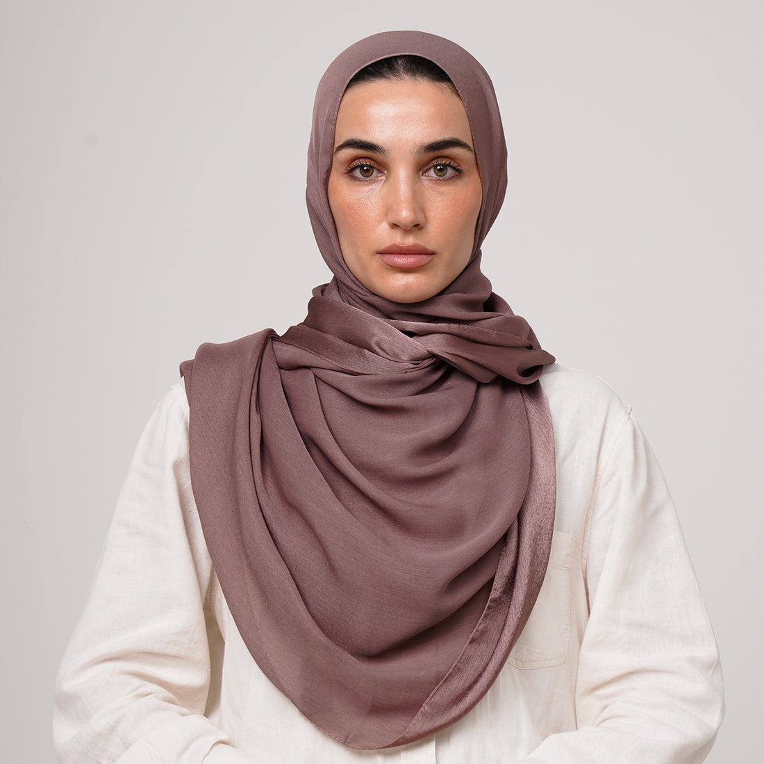 Shiny Satin Hijab - Mauve Brown