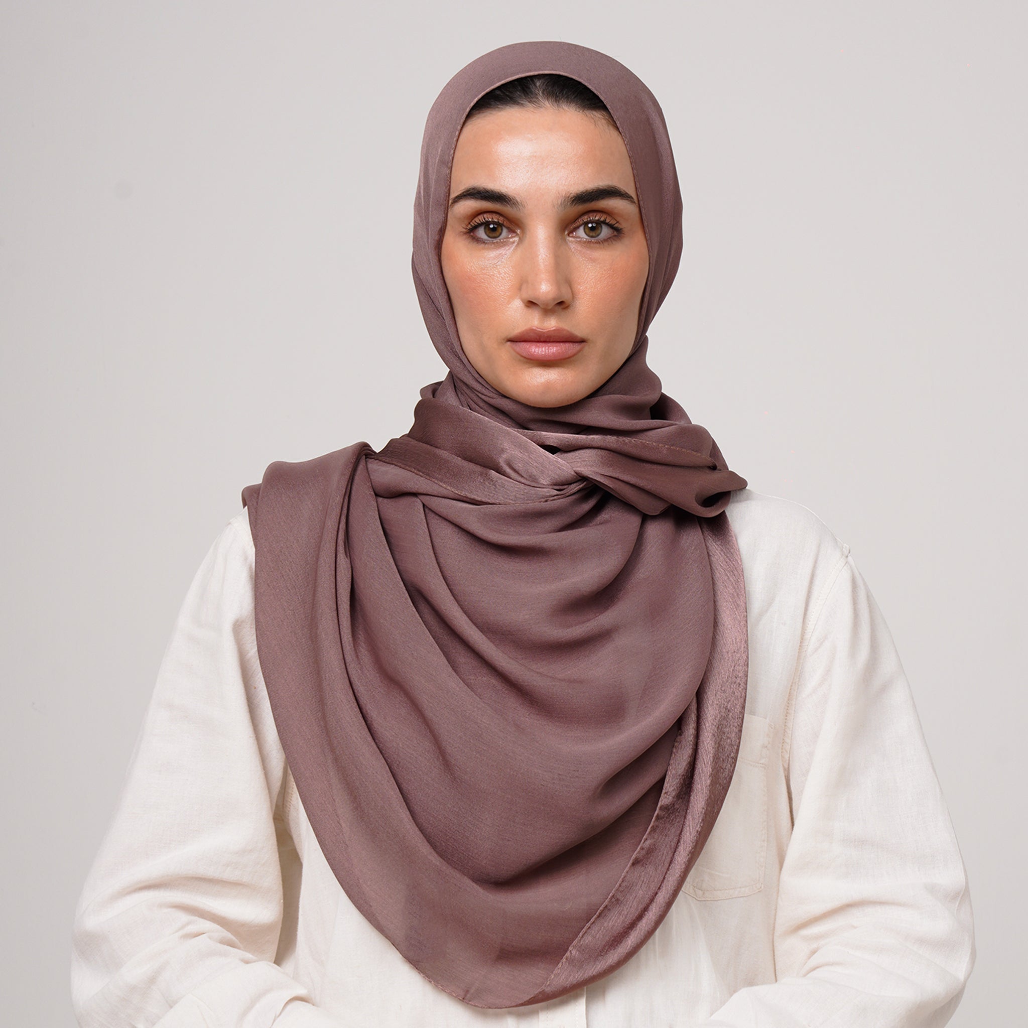 Shiny Satin Hijab - Mauve Brown