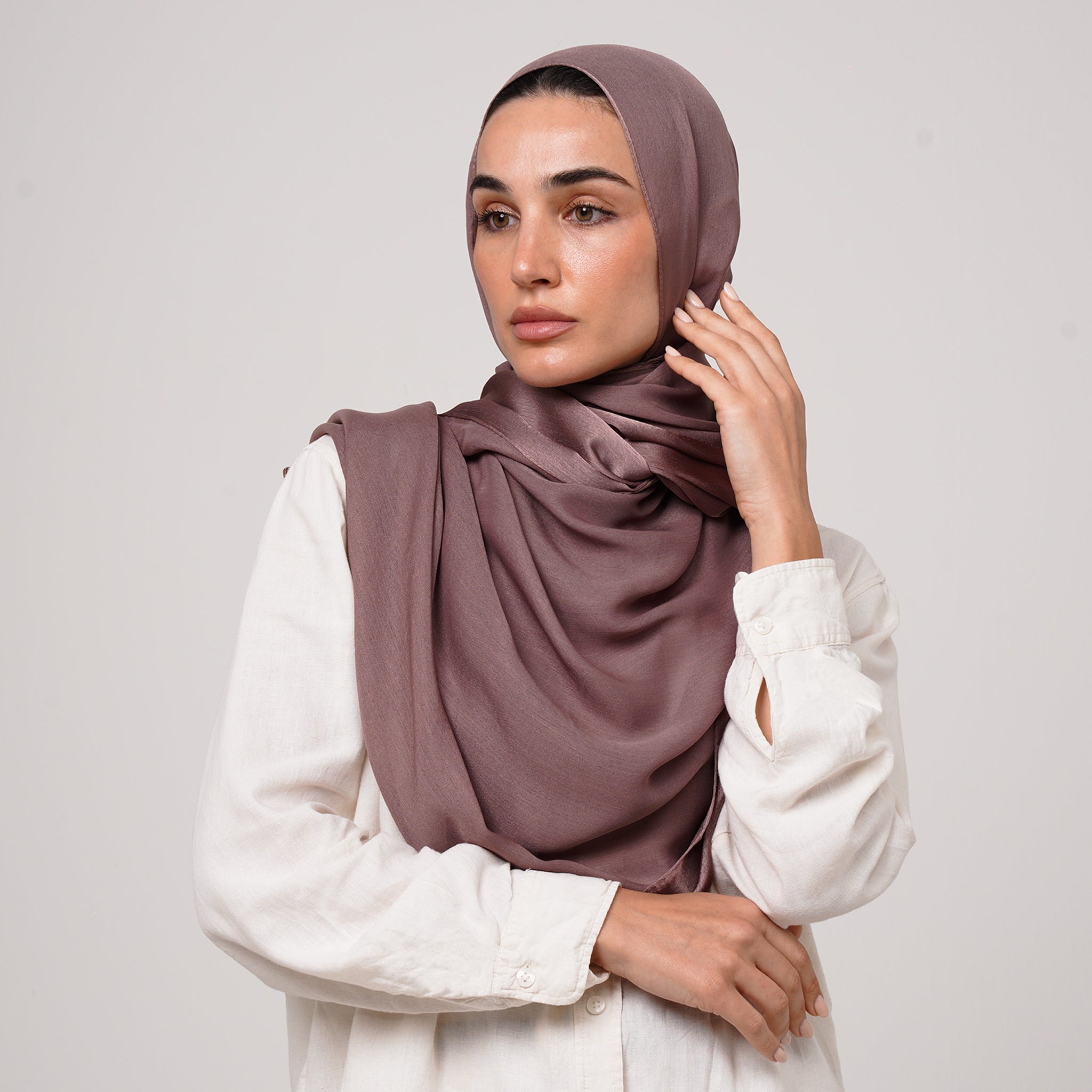 Shiny Satin Hijab - Mauve Brown
