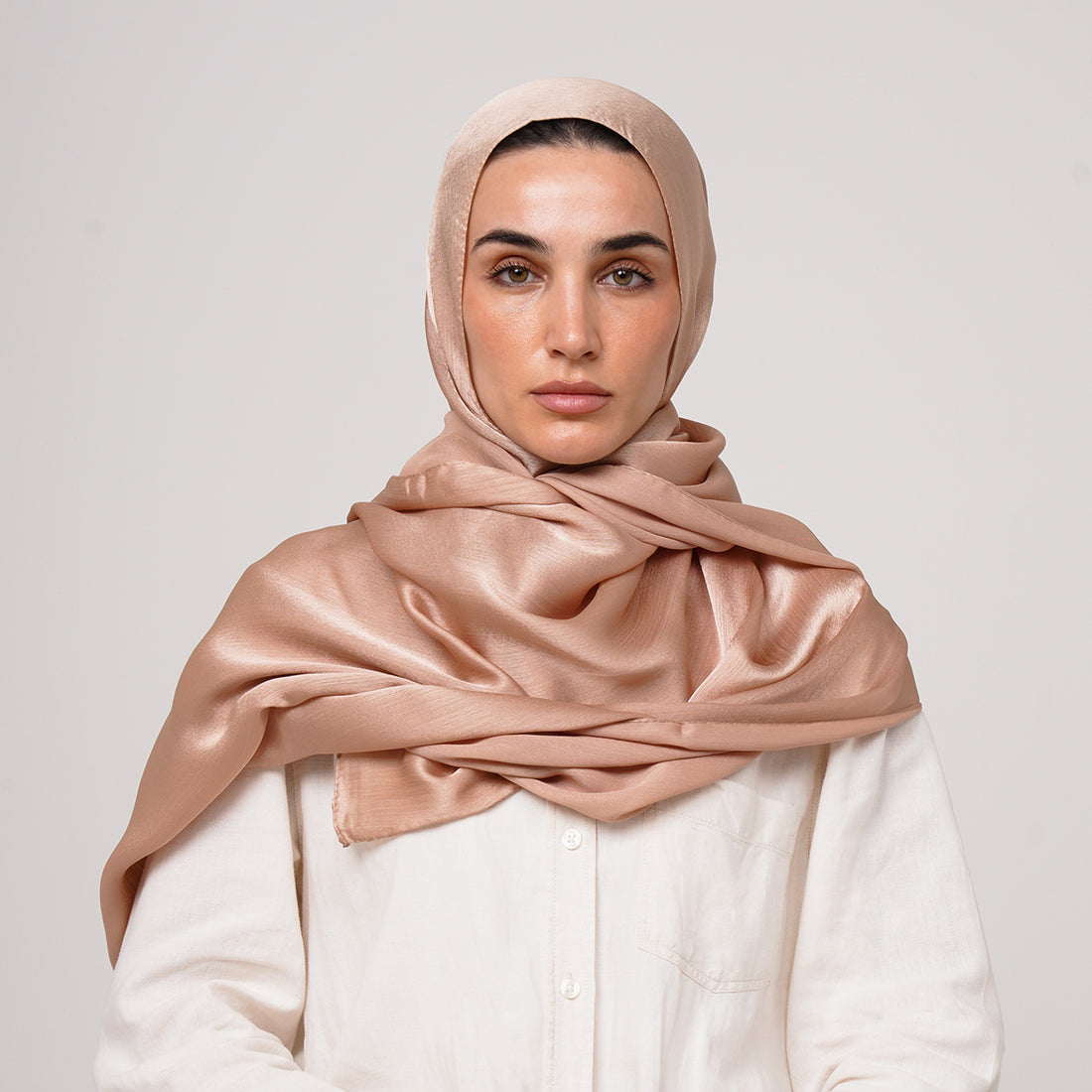 Shiny Satin Hijab - Peach Beige