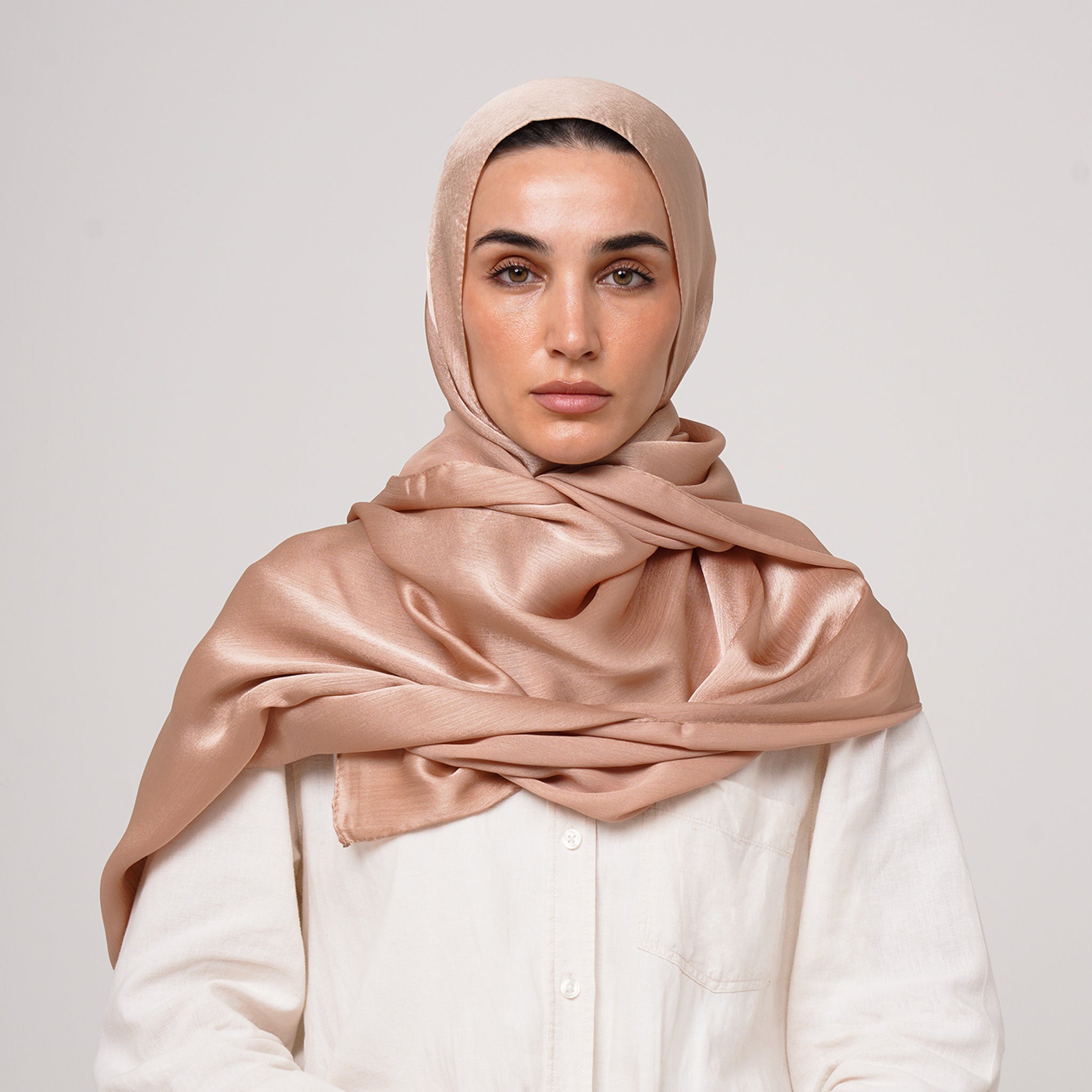 Shiny Satin Hijab - Peach Beige