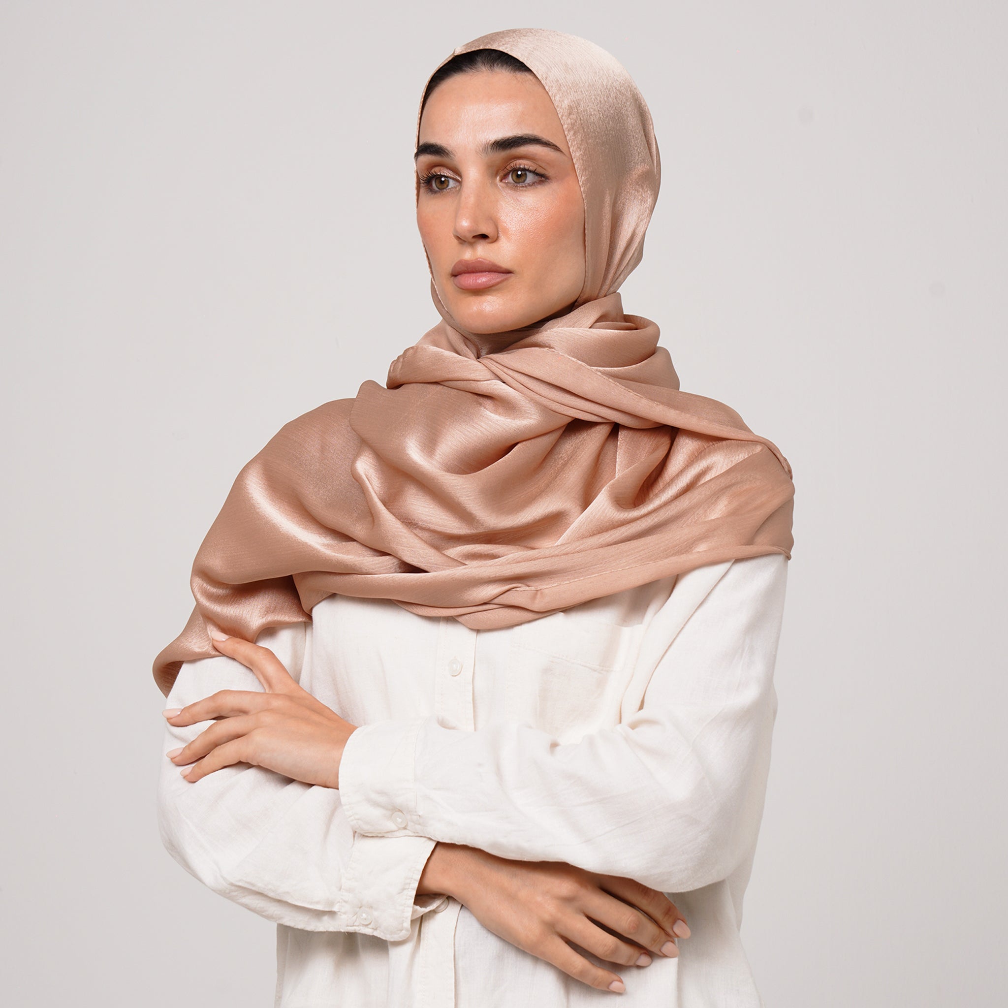 Shiny Satin Hijab - Peach Beige