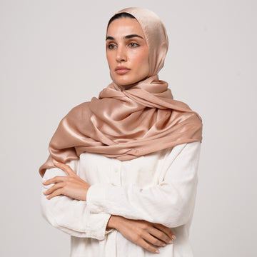 Shiny Satin Hijab - Peach Beige