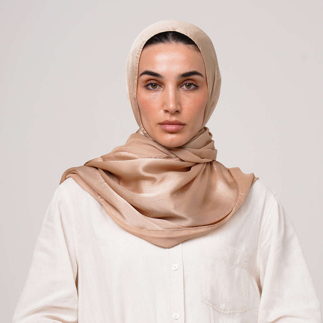 Shiny Satin Hijab - Warm Beige