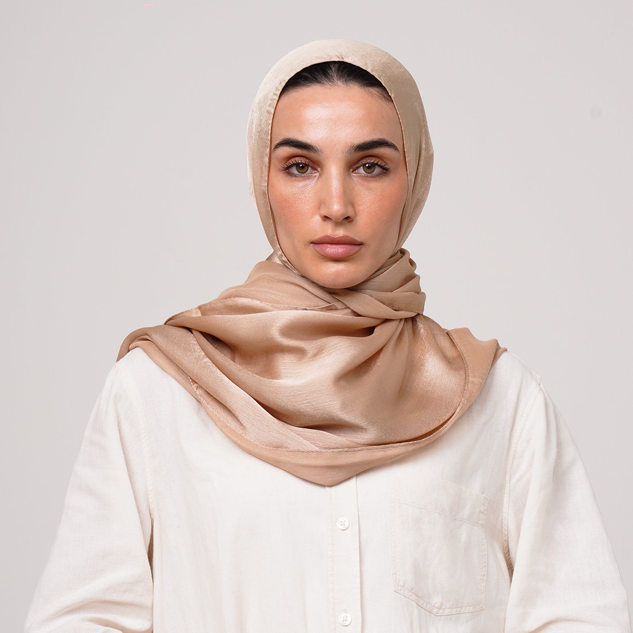 Shiny Satin Hijab - Warm Beige