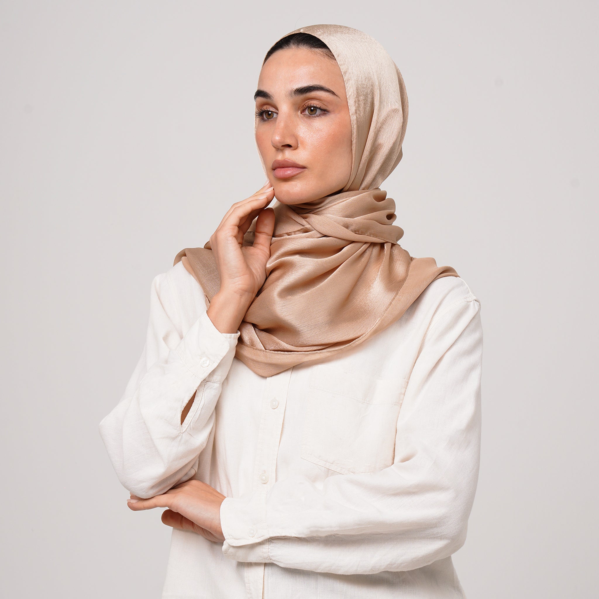 Shiny Satin Hijab - Warm Beige
