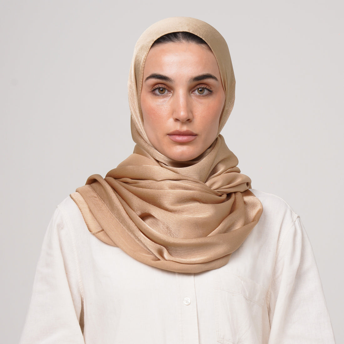 Shiny Satin Hijab - Golden Beige