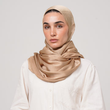 Shiny Satin Hijab - Golden Beige
