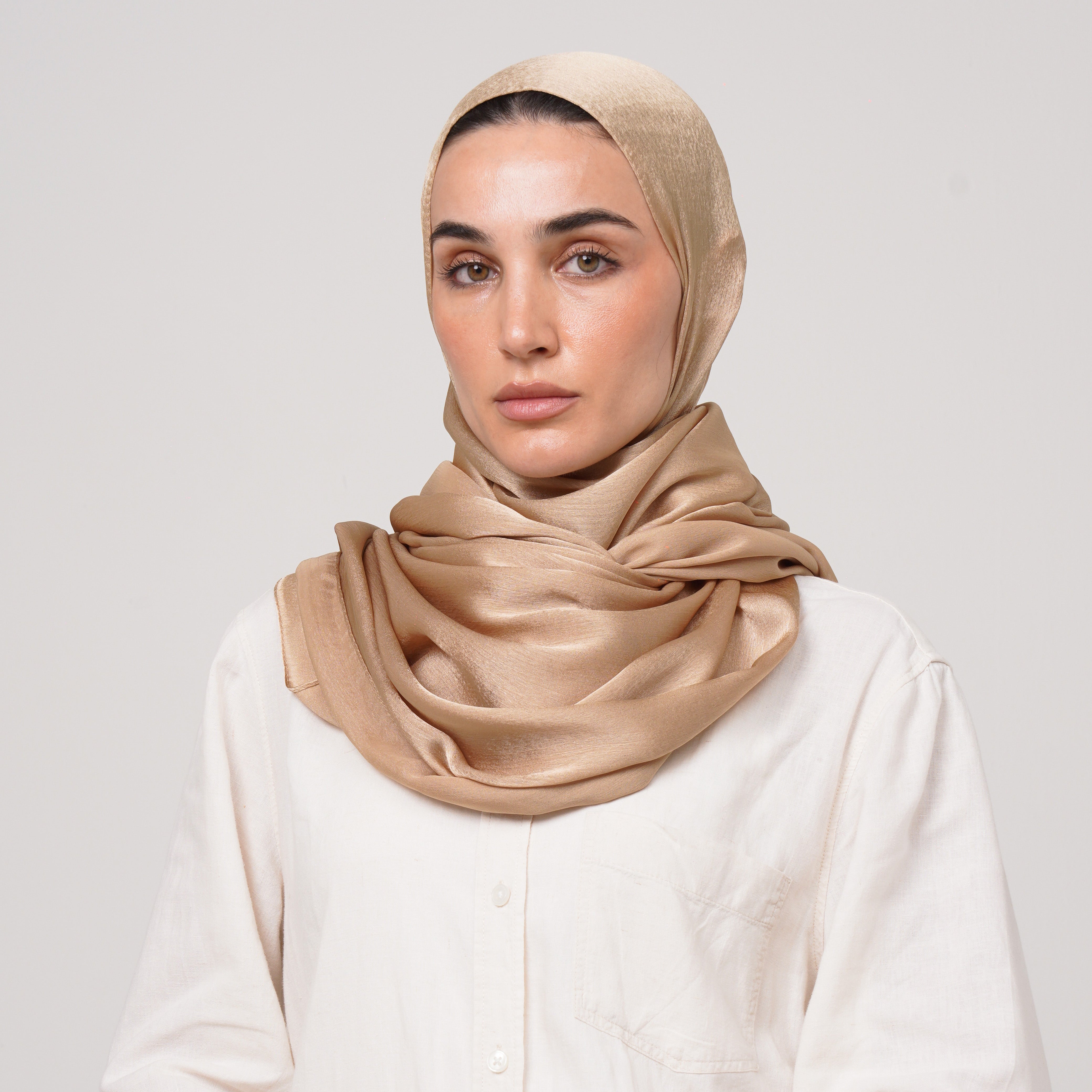 Shiny Satin Hijab - Golden Beige
