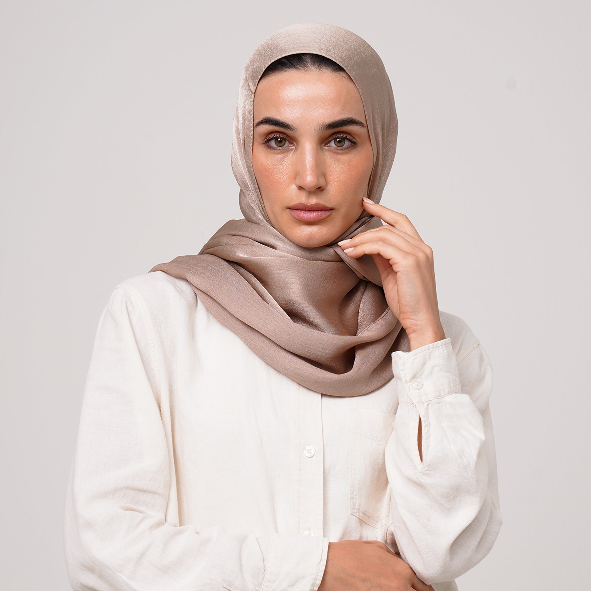 Shiny Satin Hijab - Taupe Beige