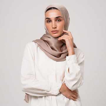 Shiny Satin Hijab - Taupe Beige