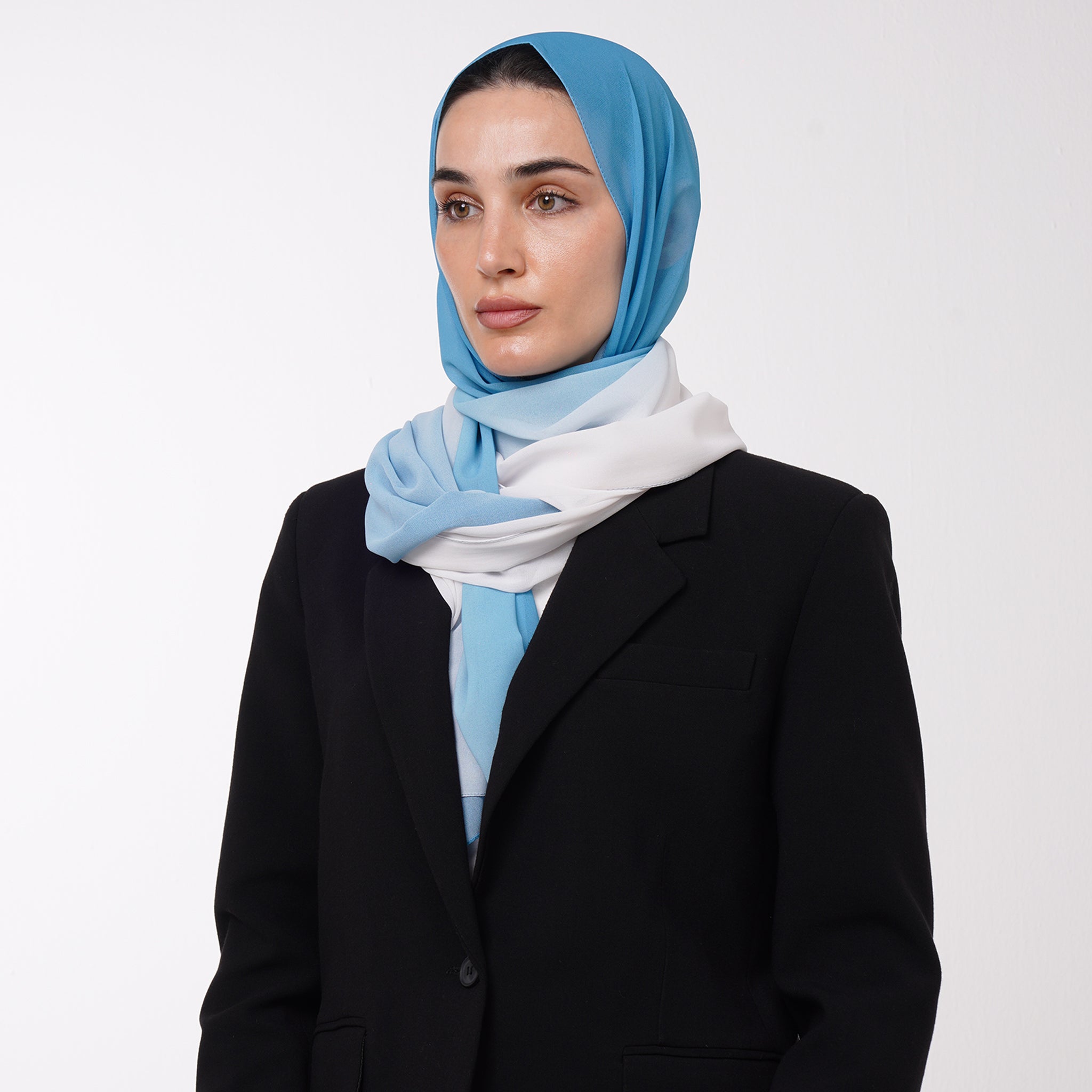 Ombre Crepe Hijab - Turquoise Blue