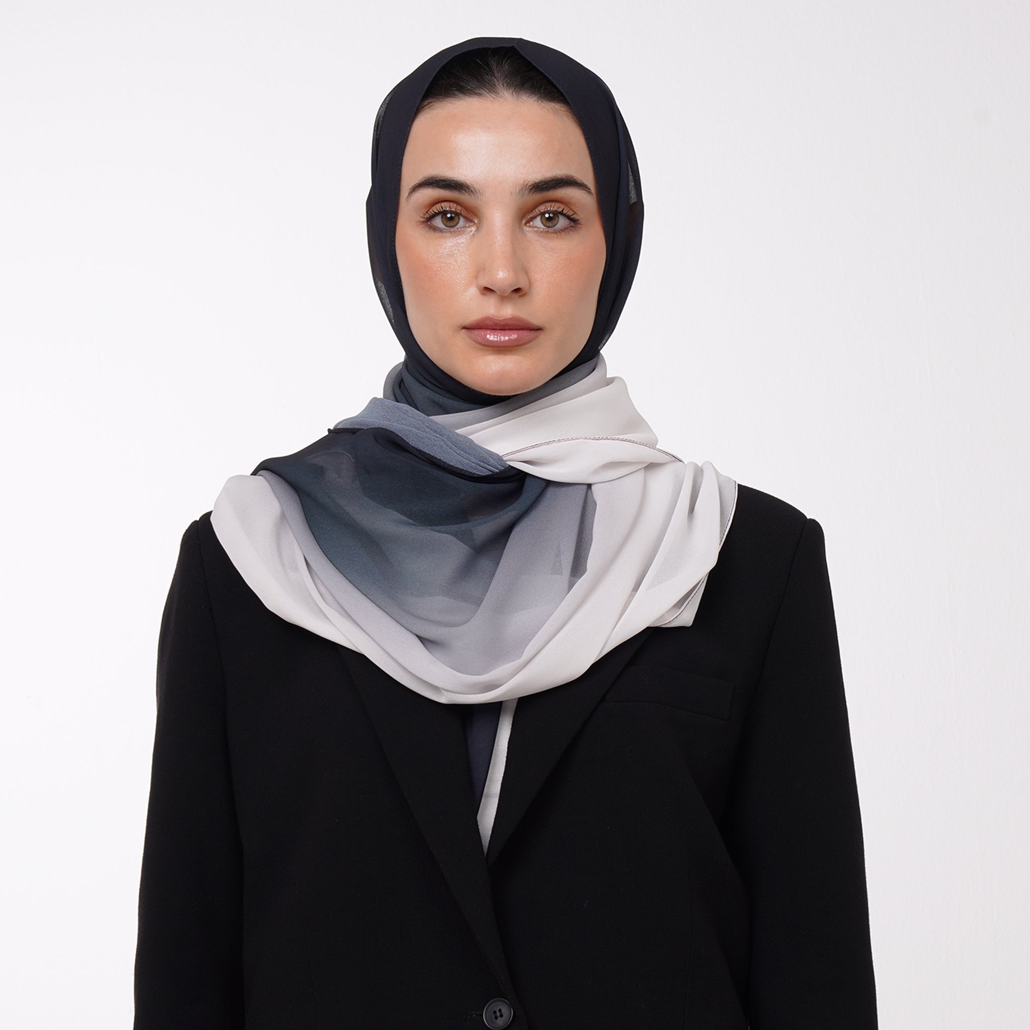 Ombre Crepe Hijab - Charcoal Navy