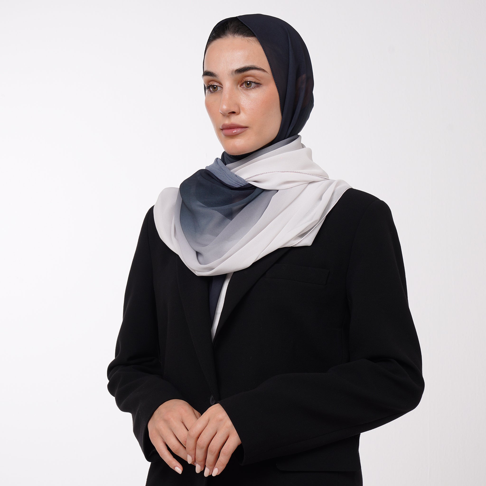 Ombre Crepe Hijab - Charcoal Navy