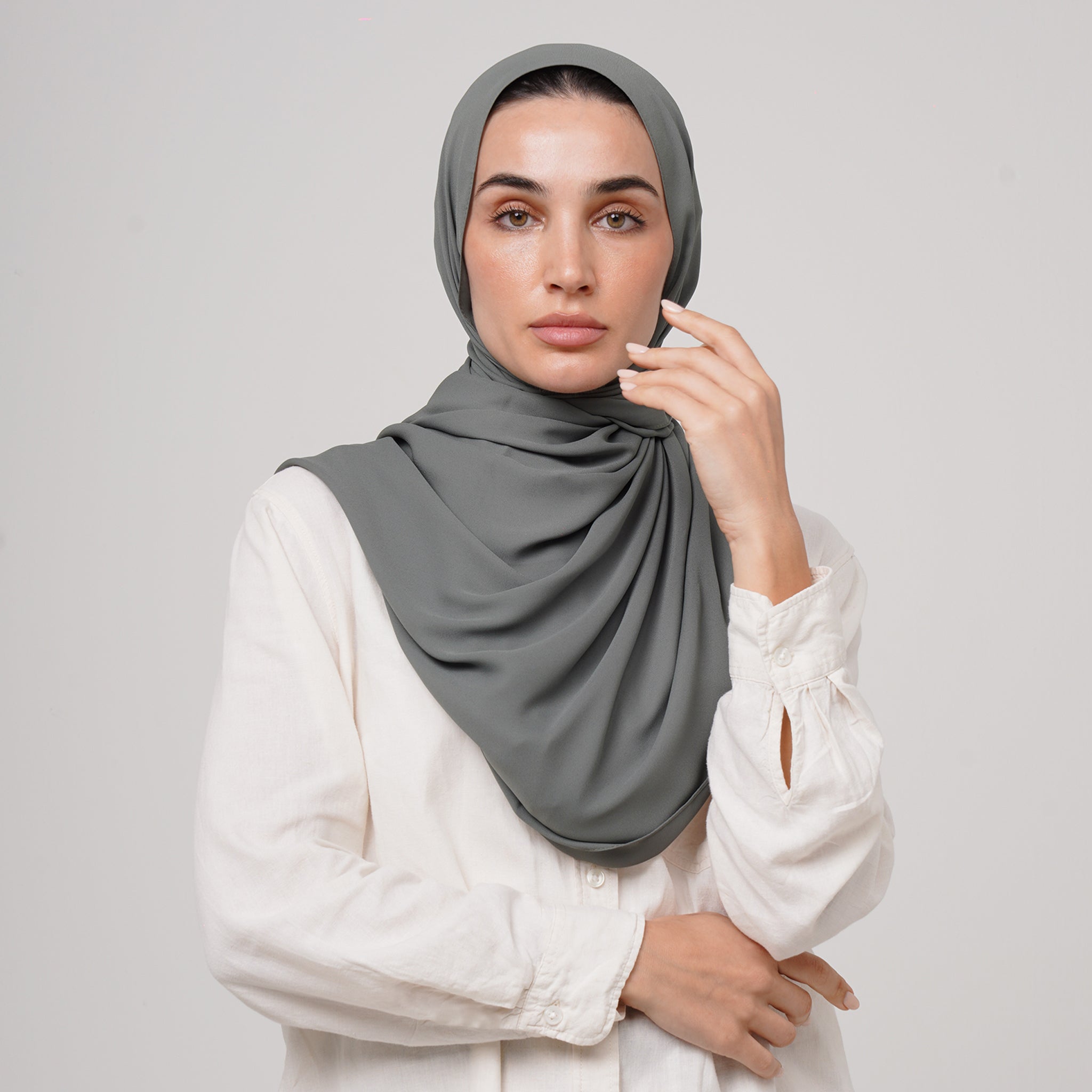 Premium Chiffon Hijab -Olive Gray
