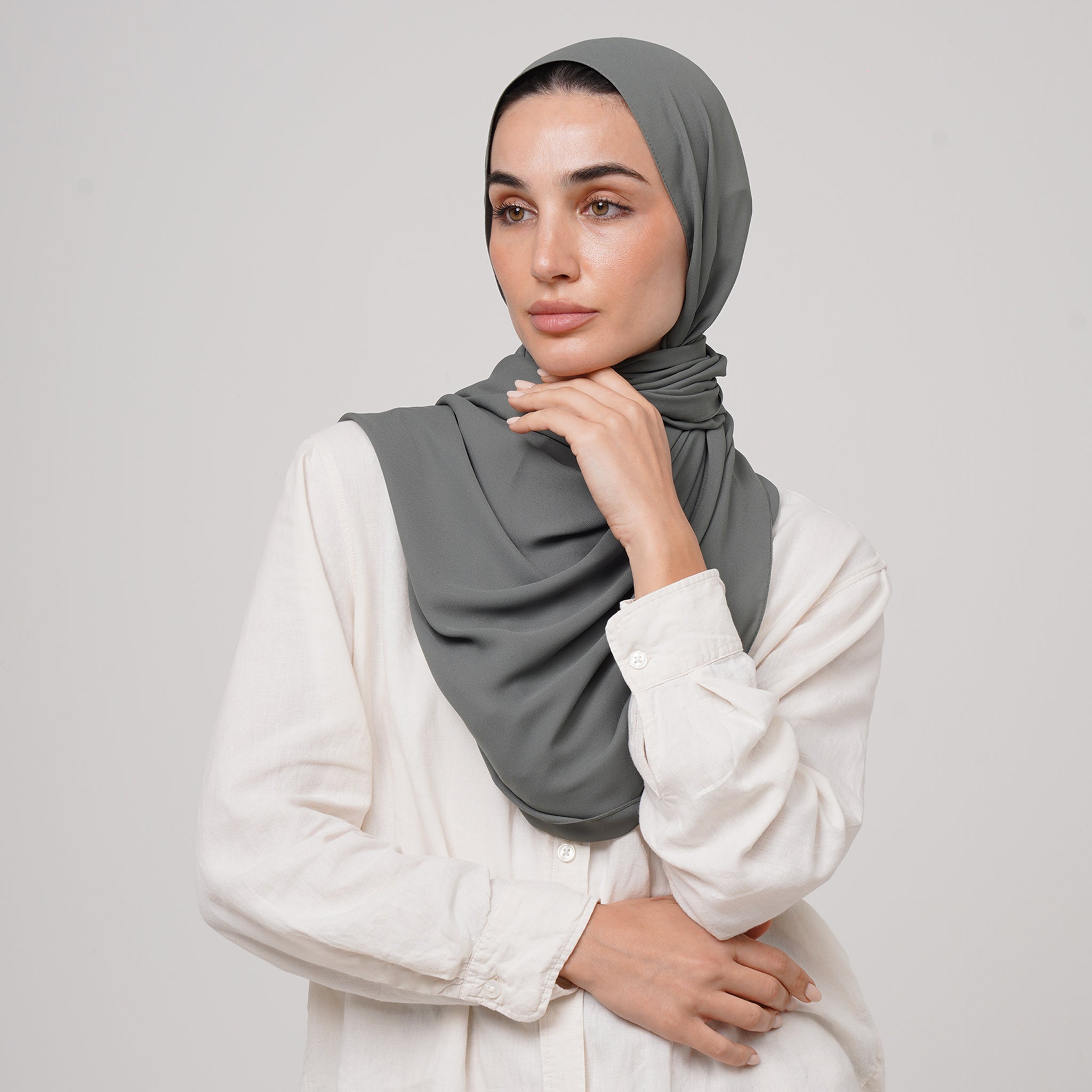 Premium Chiffon Hijab -Olive Gray