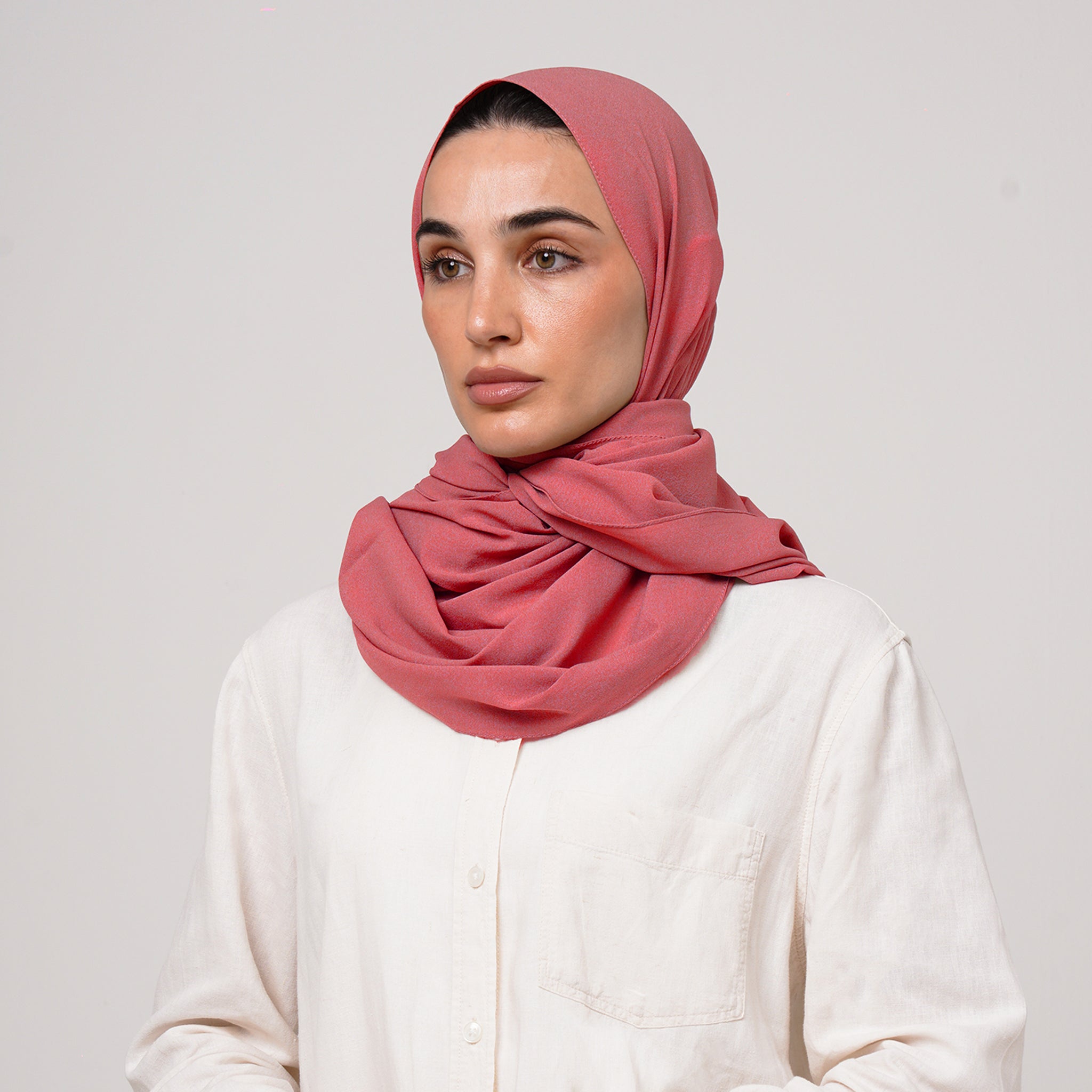 Double Stretch Chiffon Hijab - Rosewood Pink