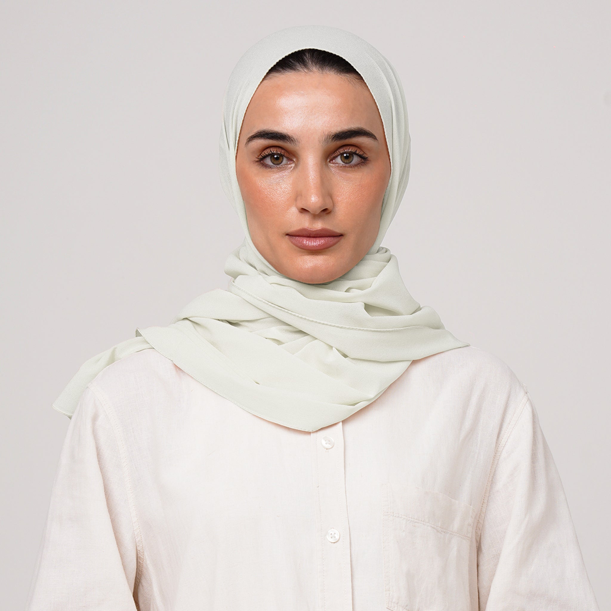 Double Stretch Chiffon Hijab - Sage Ivory