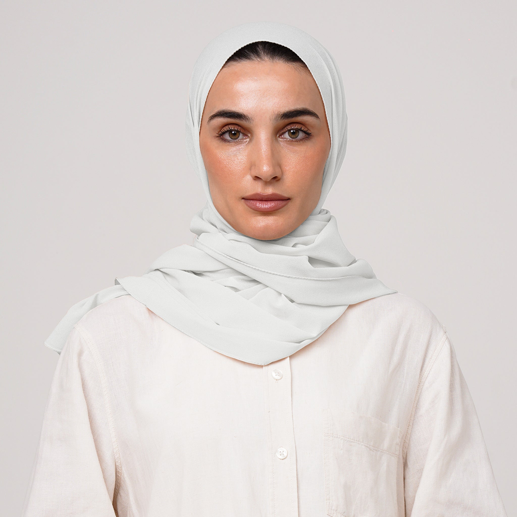 Double Stretch Chiffon Hijab - Ivory Mist