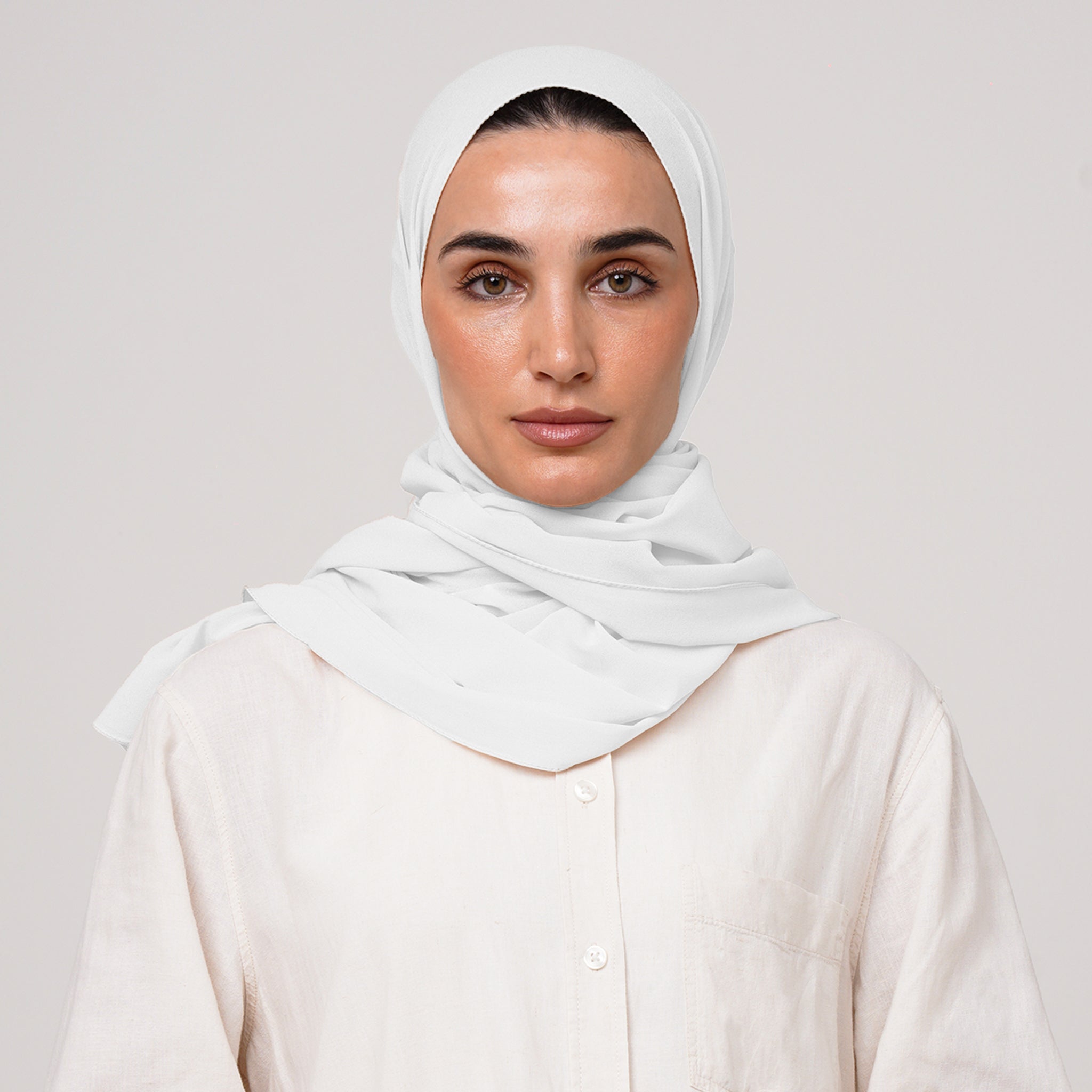 Double Stretch Chiffon Hijab - Pearl White