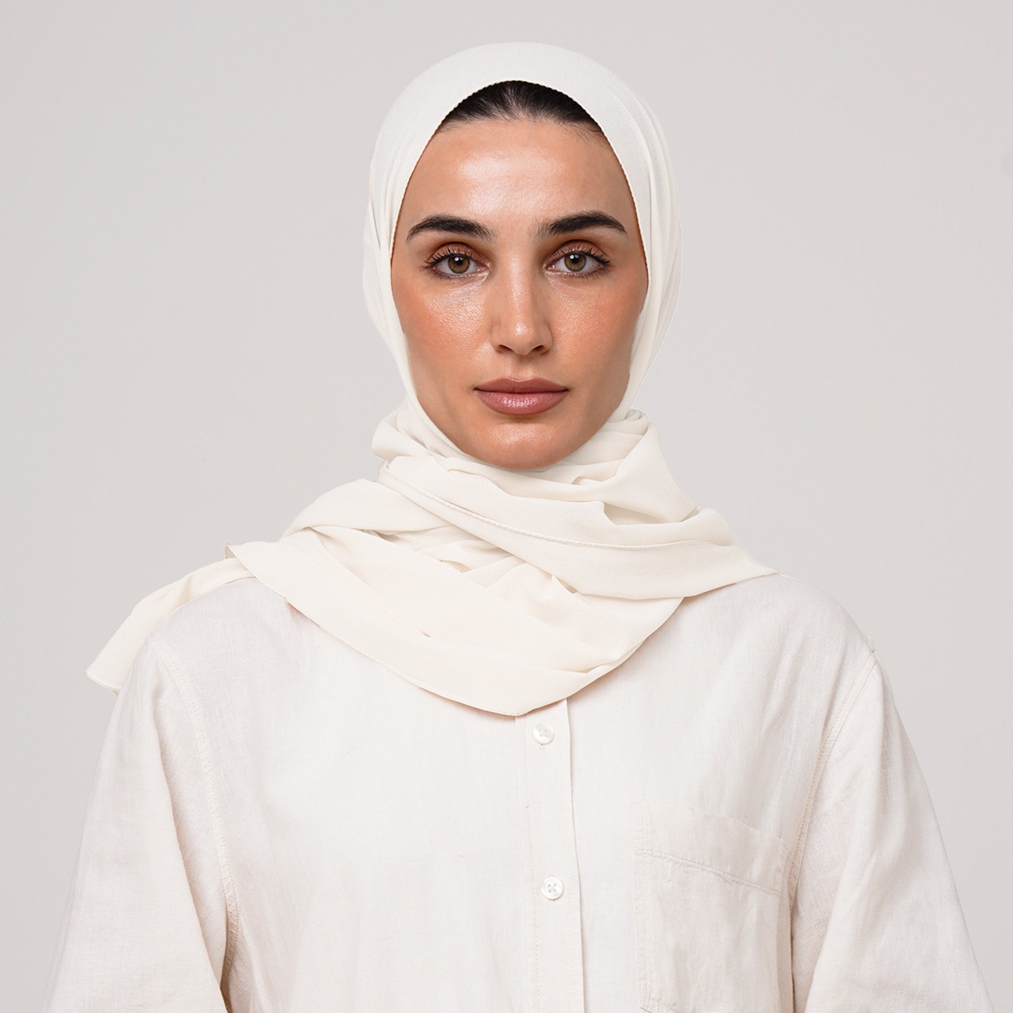 Double Stretch Chiffon Hijab - Ivory Cream