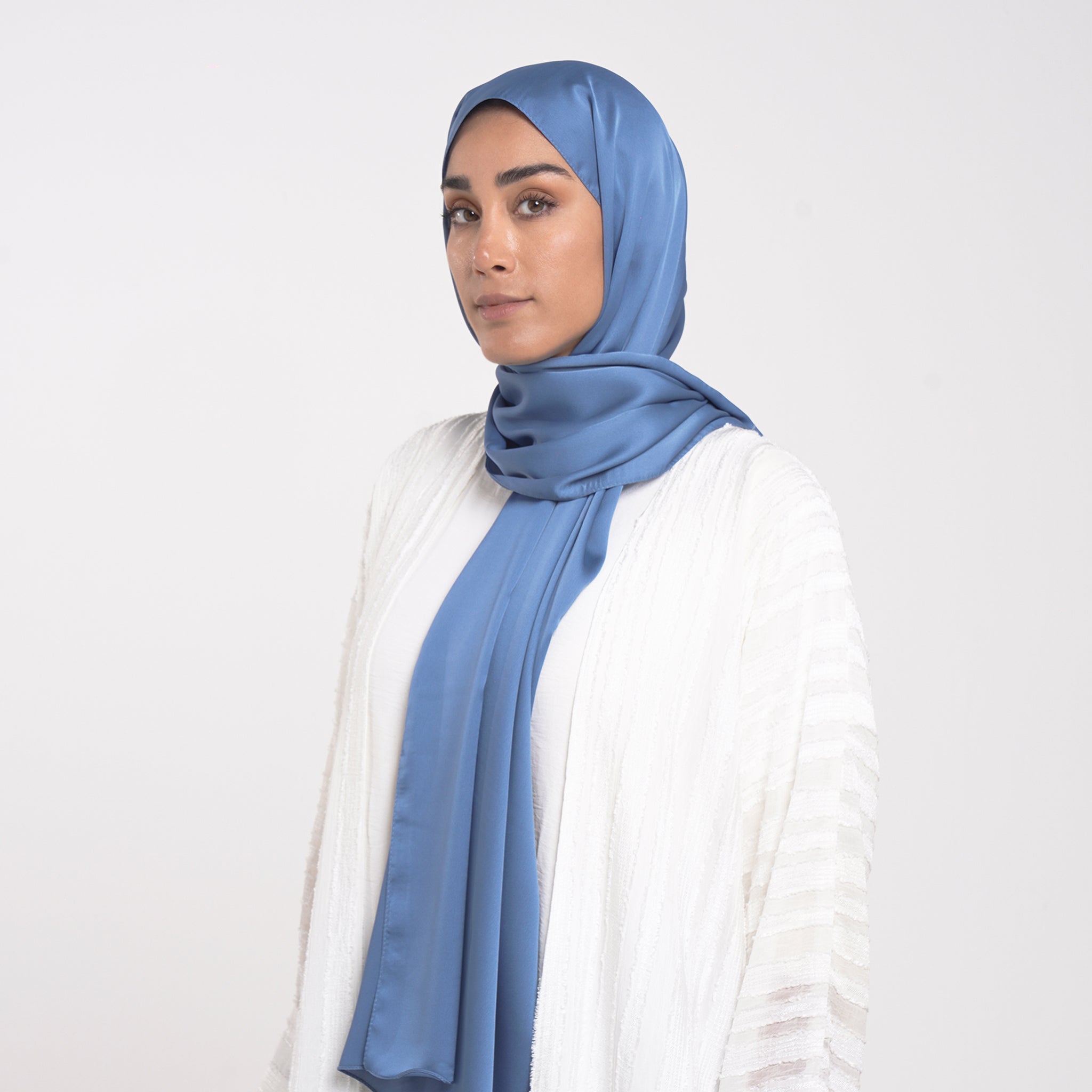 Smooth Satin Hijab - Steel Blue