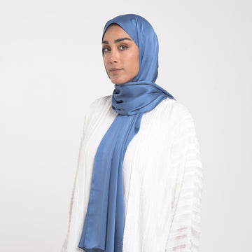 Smooth Satin Hijab - Steel Blue