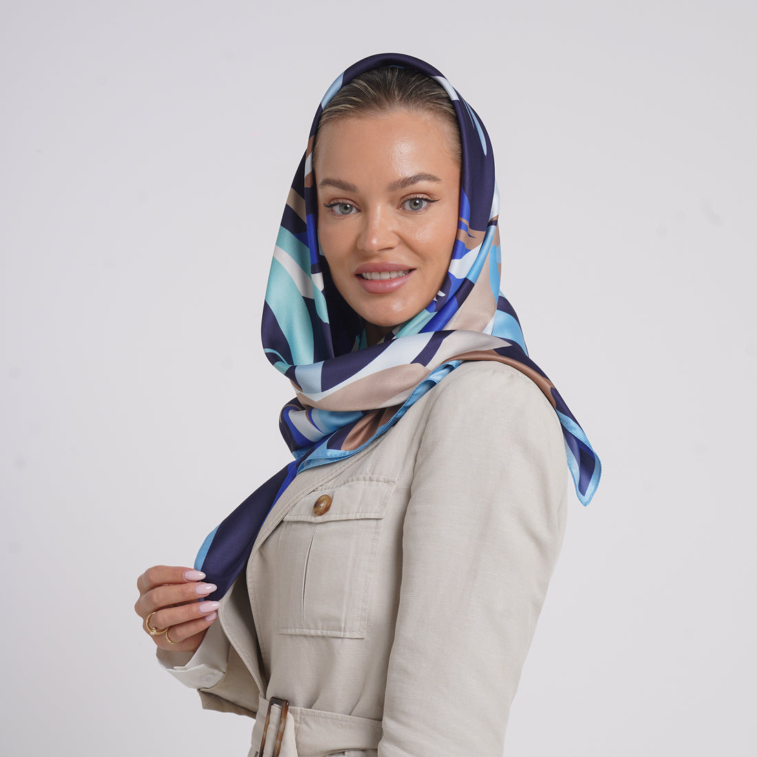 Satin Printed Esarp -Royal Navy Blue
