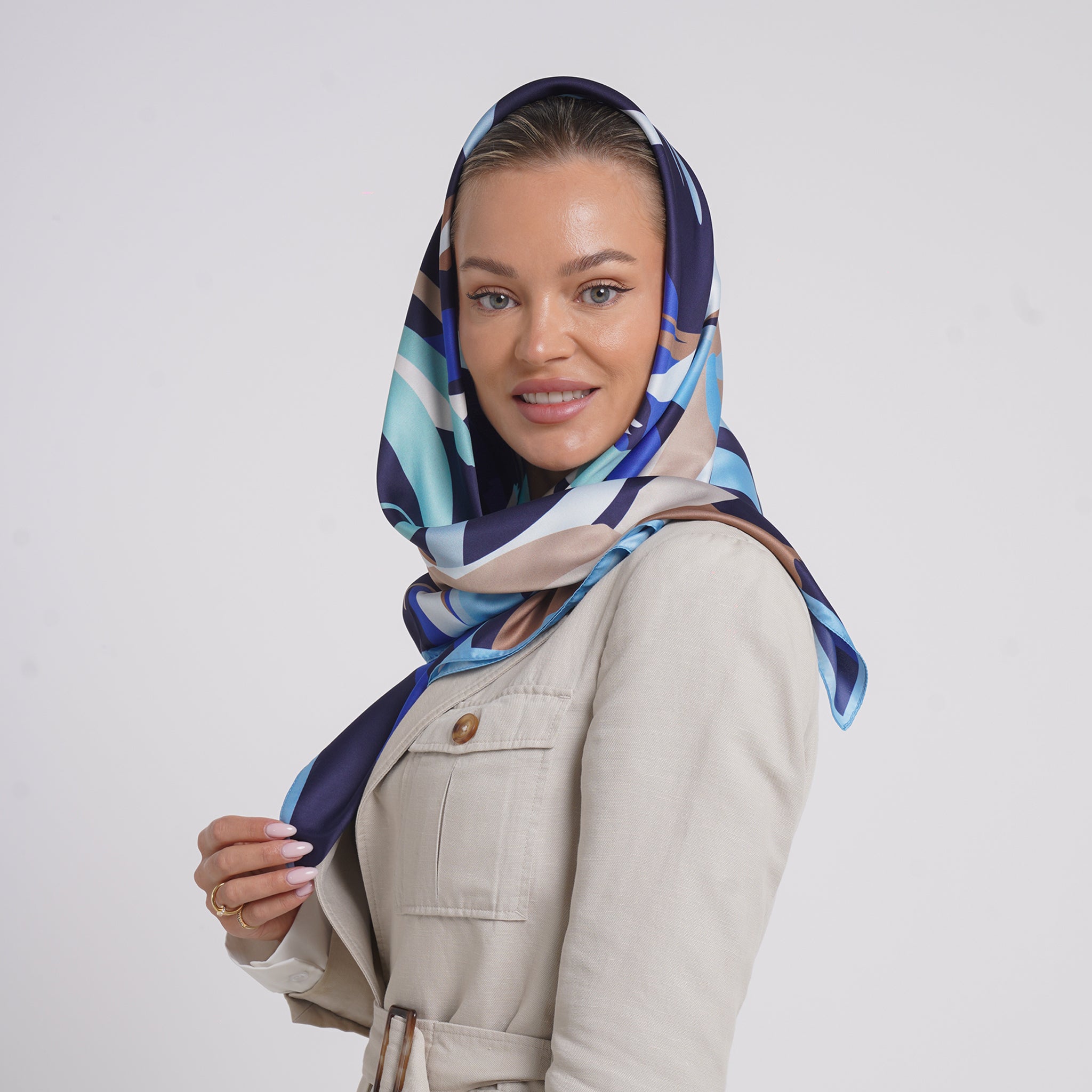 Satin Printed Esarp -Royal Navy Blue