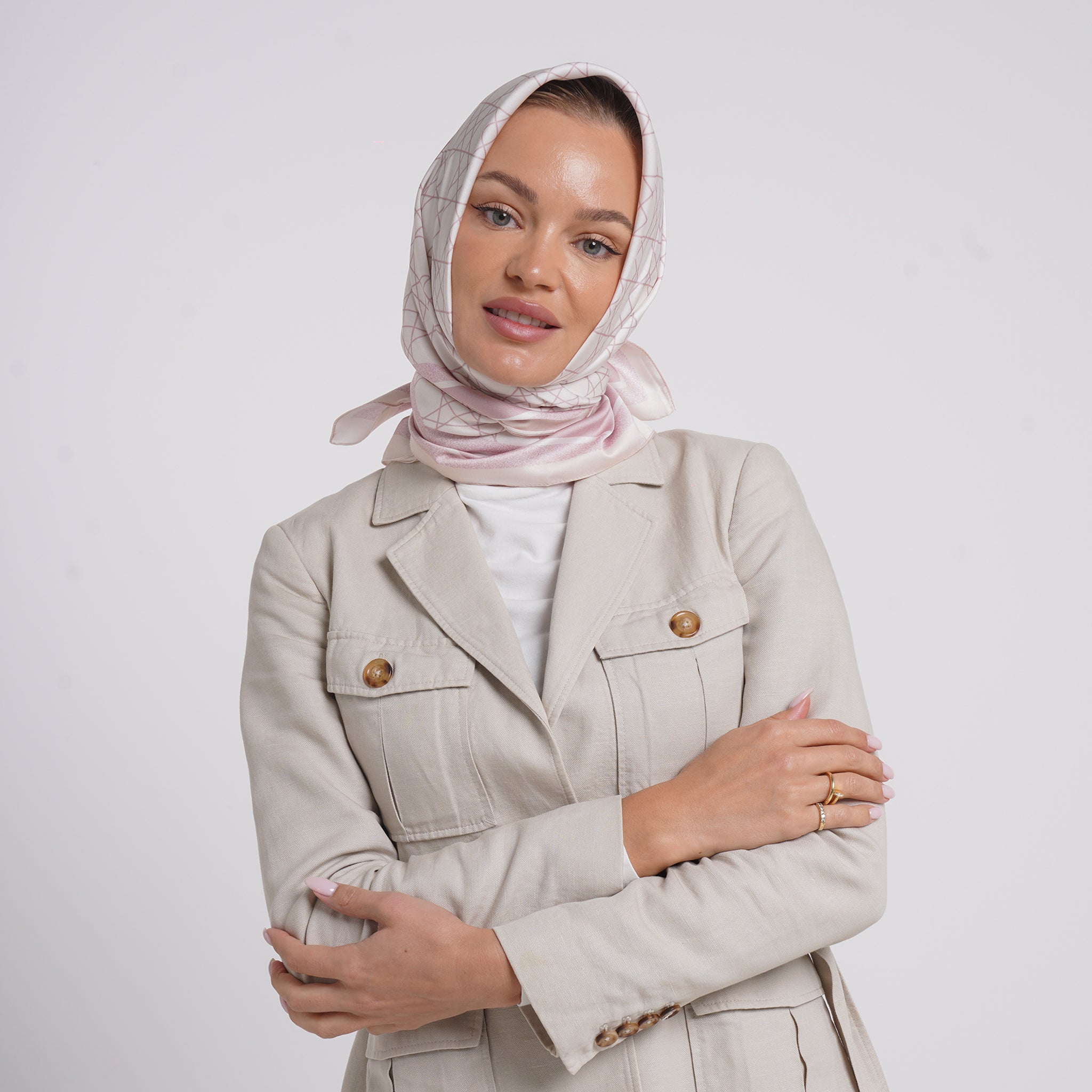 Satin Printed Esarp - Blush Pink Print