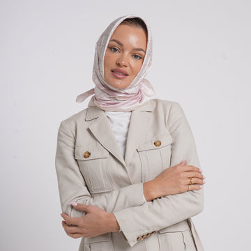 Satin Printed Esarp - Blush Pink Print