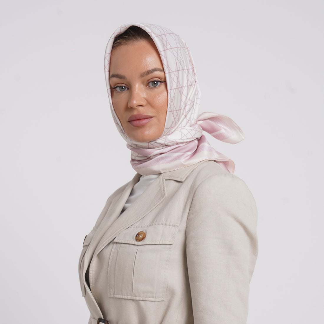 Satin Printed Esarp - Blush Pink Print