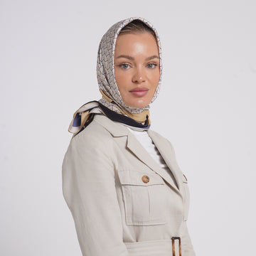 Satin Printed Esarp -Sand Beige Geometric Print