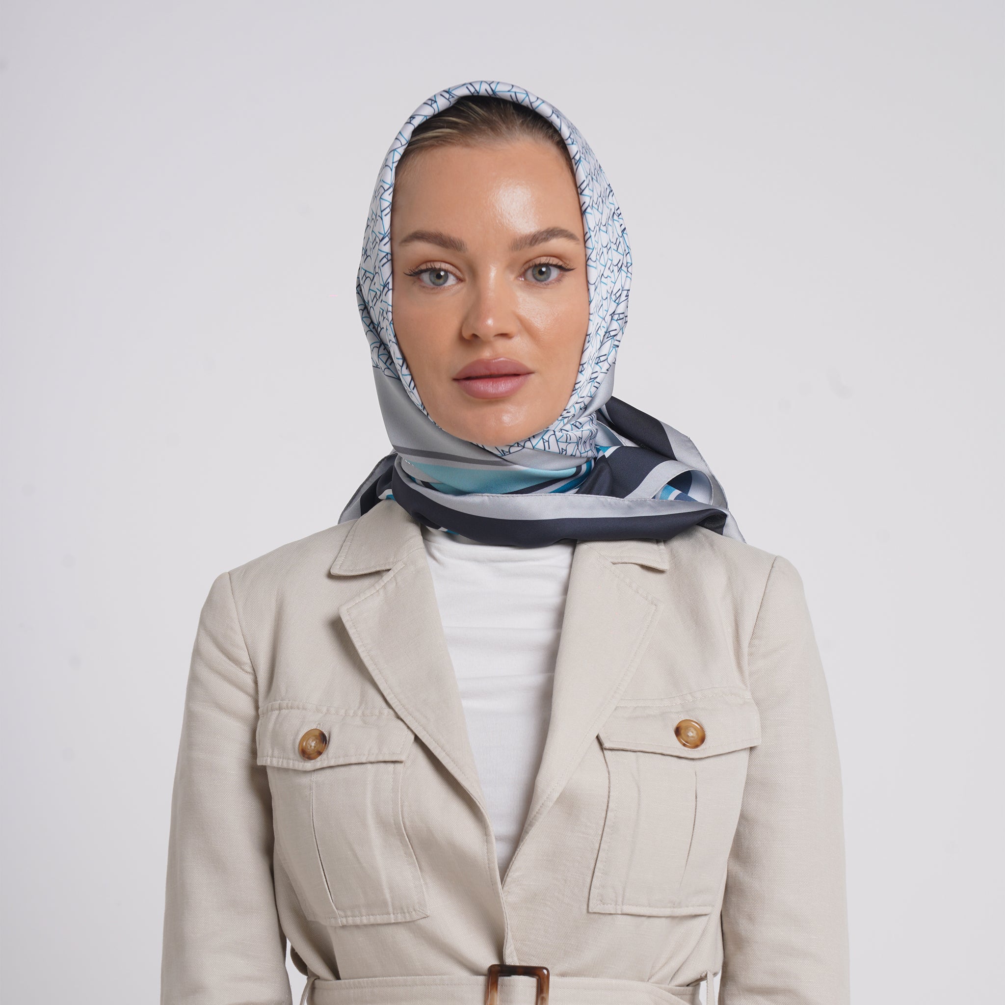 Satin Printed Esarp - Cool Mist Blue Print