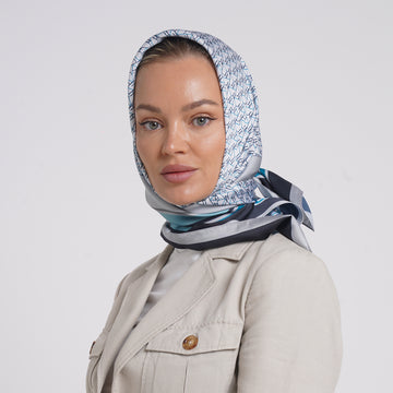Satin Printed Esarp - Cool Mist Blue Print