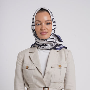 Satin Printed Esarp - Midnight Navy Print