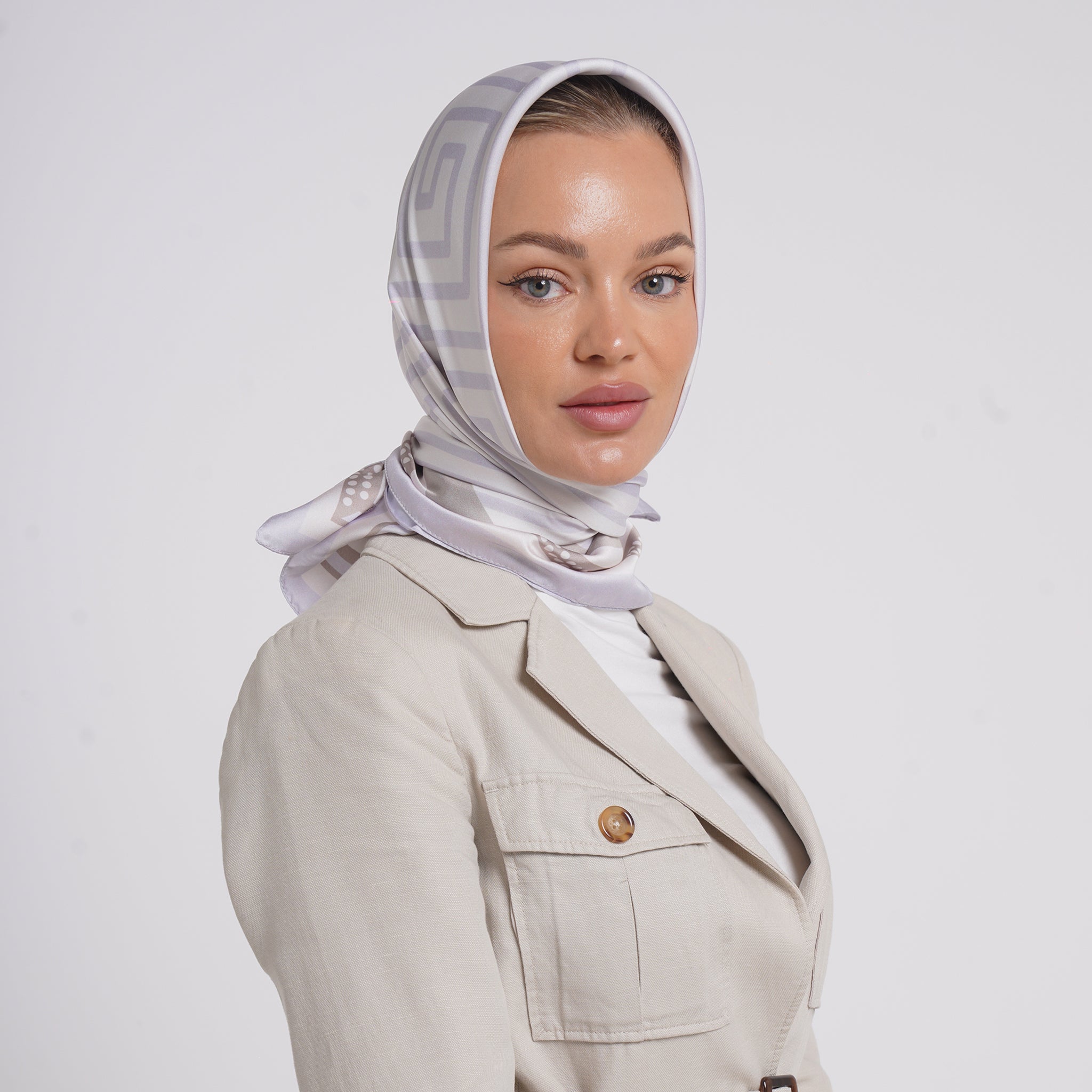Satin Printed Esarp -Soft Lavender Grey Print