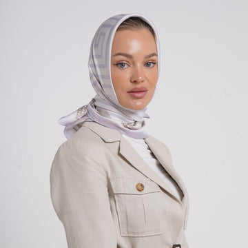 Satin Printed Esarp -Soft Lavender Grey Print