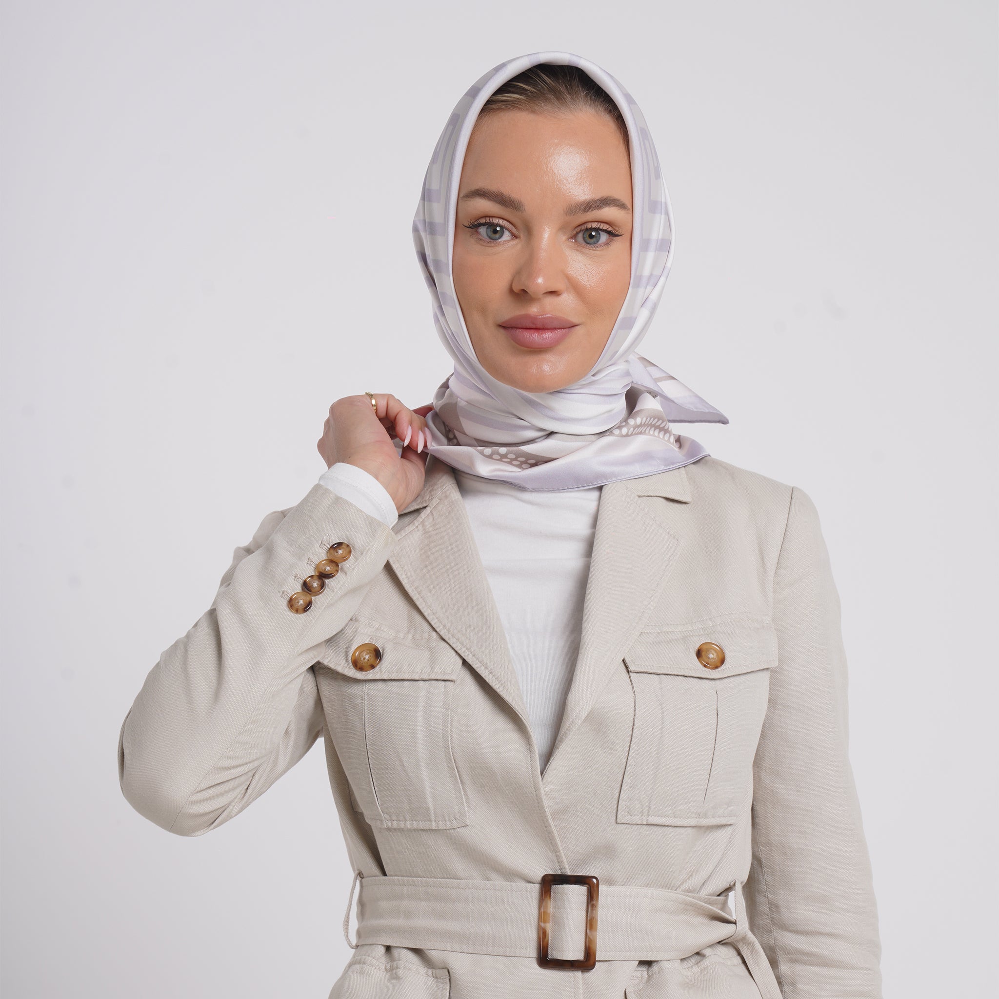 Satin Printed Esarp -Soft Lavender Grey Print