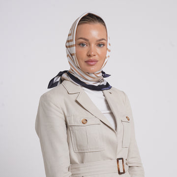 Satin Printed Esarp - Caramel Stripe Print
